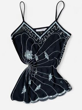 Sara Kelly Beaded Sheer Asymmetrical Top